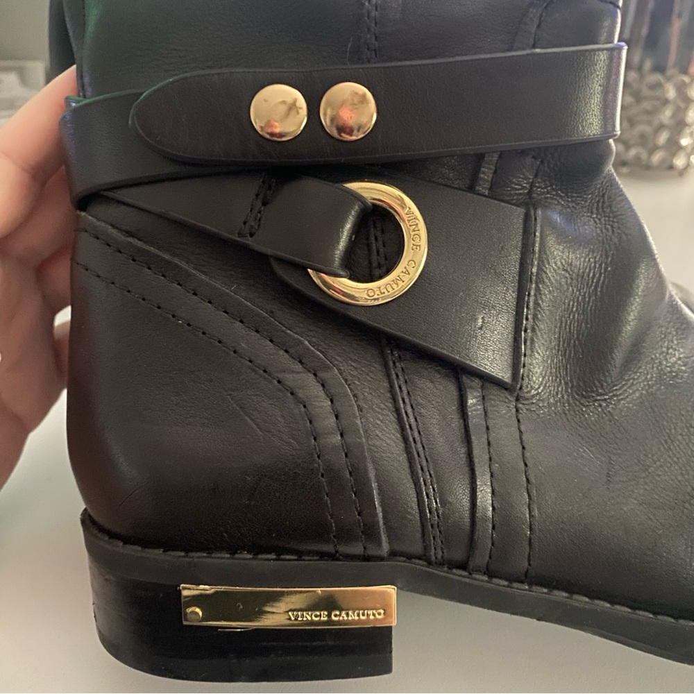 SOLD!!! VINCE CAMUTO Tall Riding Boots Black Leather Gold Hardware Cowgirl - Picture 13 of 14